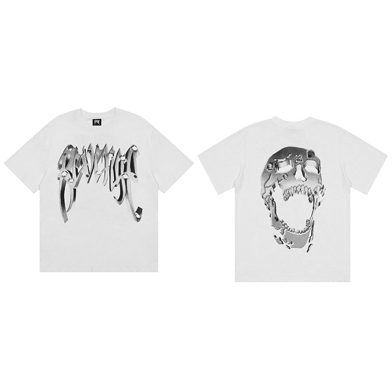 REVENGE Silver Skull Graphic T-Shirt