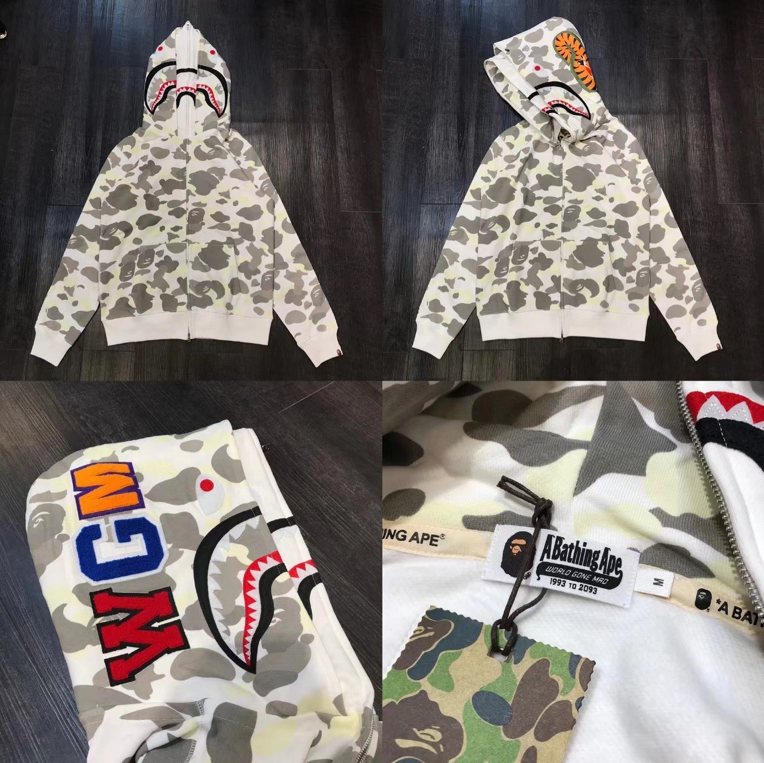 BAPE Shark Camo Full Zip Hoodie White Grey